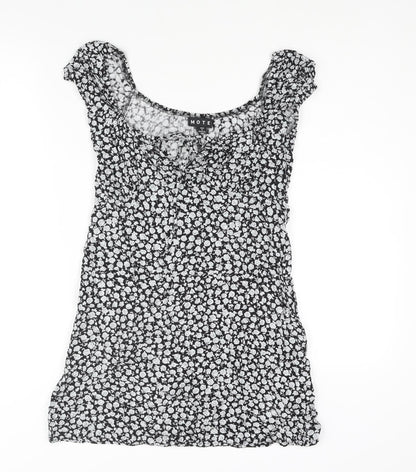 Motel Womens Black Floral Viscose Mini Size S Scoop Neck Tie