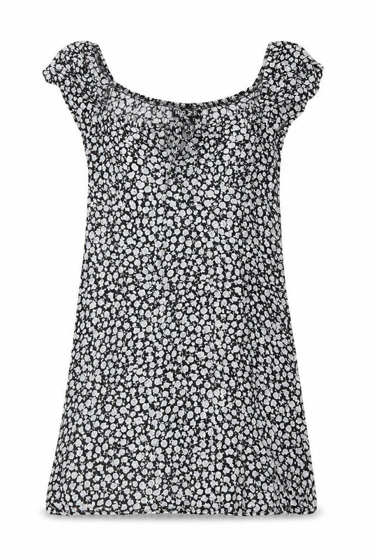 Motel Womens Black Floral Viscose Mini Size S Scoop Neck Tie
