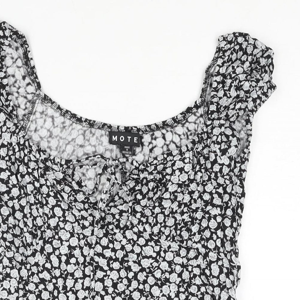 Motel Womens Black Floral Viscose Mini Size S Scoop Neck Tie