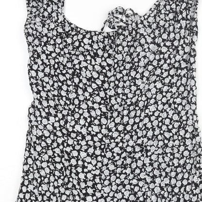 Motel Womens Black Floral Viscose Mini Size S Scoop Neck Tie