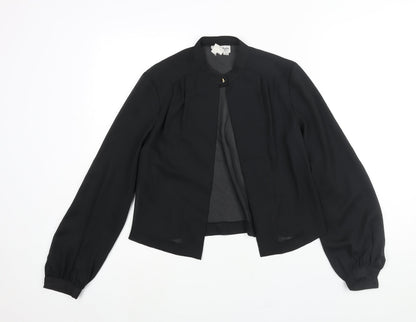 Jersey Masters Womens Black Polyester Basic Blouse Size 12 Round Neck - Semi Sheer Open Front