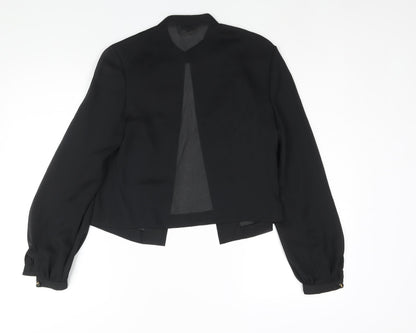 Jersey Masters Womens Black Polyester Basic Blouse Size 12 Round Neck - Semi Sheer Open Front
