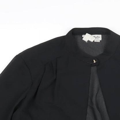 Jersey Masters Womens Black Polyester Basic Blouse Size 12 Round Neck - Semi Sheer Open Front