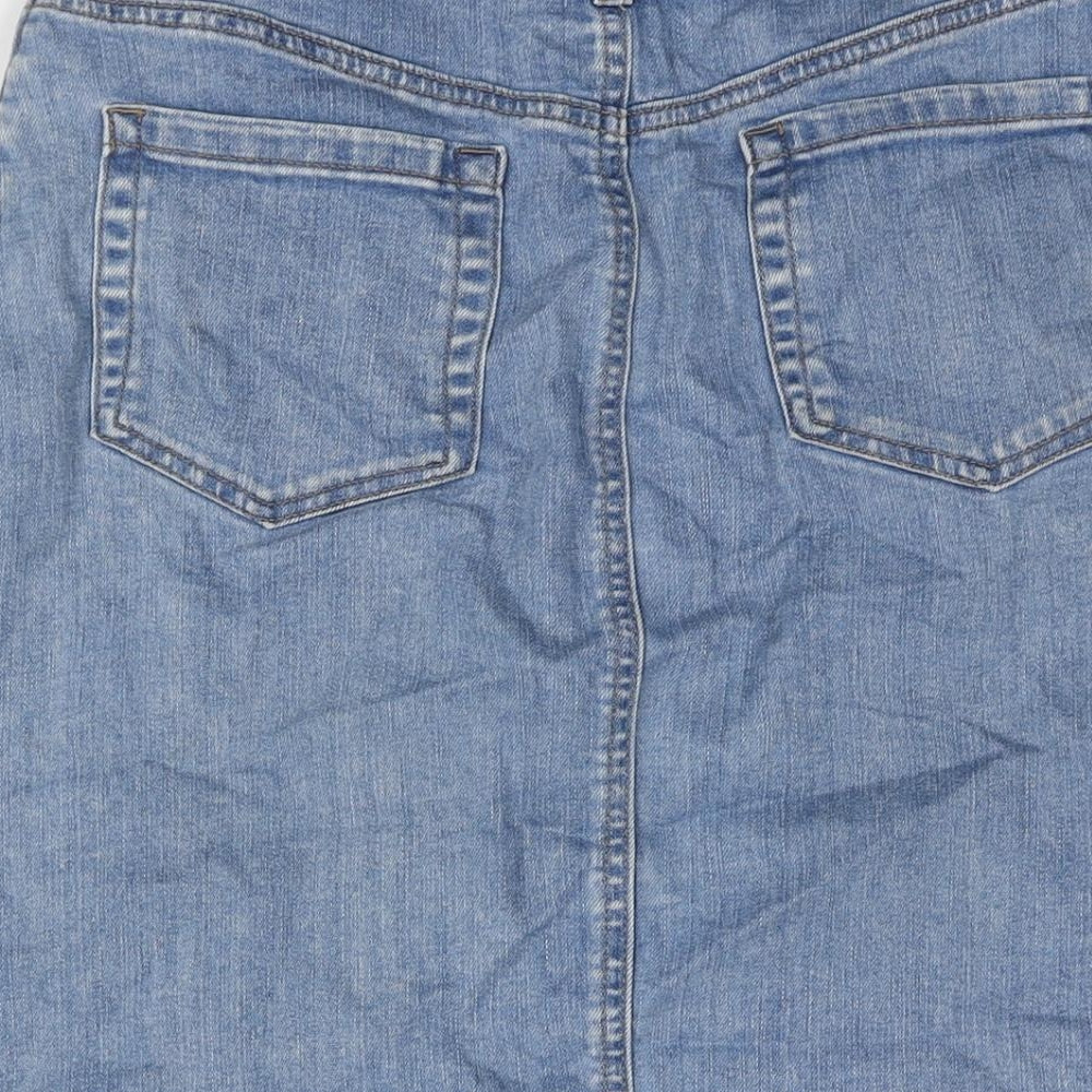 TU Womens Blue Cotton A-Line Skirt Size 10 Button