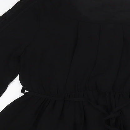 Frock and Frill Womens Black Polyester A-Line Size 10 Scoop Neck Pullover - Lace Detail Belted