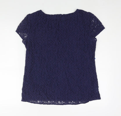 LOFT Womens Blue Nylon Basic Blouse Size M Round Neck - Sequin Detail