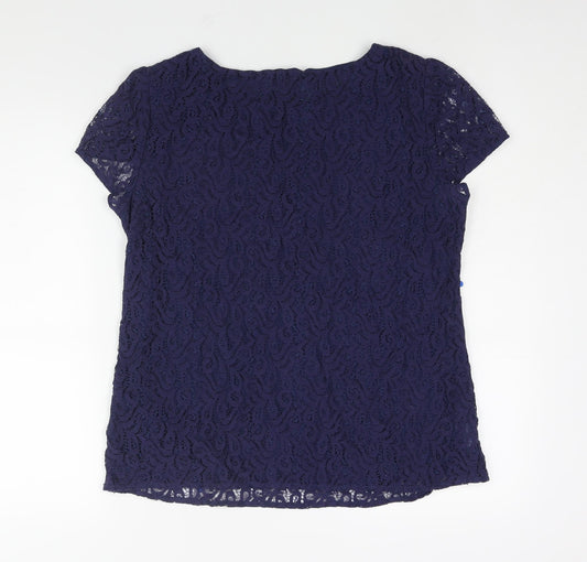 LOFT Womens Blue Nylon Basic Blouse Size M Round Neck - Sequin Detail