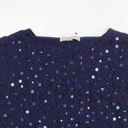 LOFT Womens Blue Nylon Basic Blouse Size M Round Neck - Sequin Detail