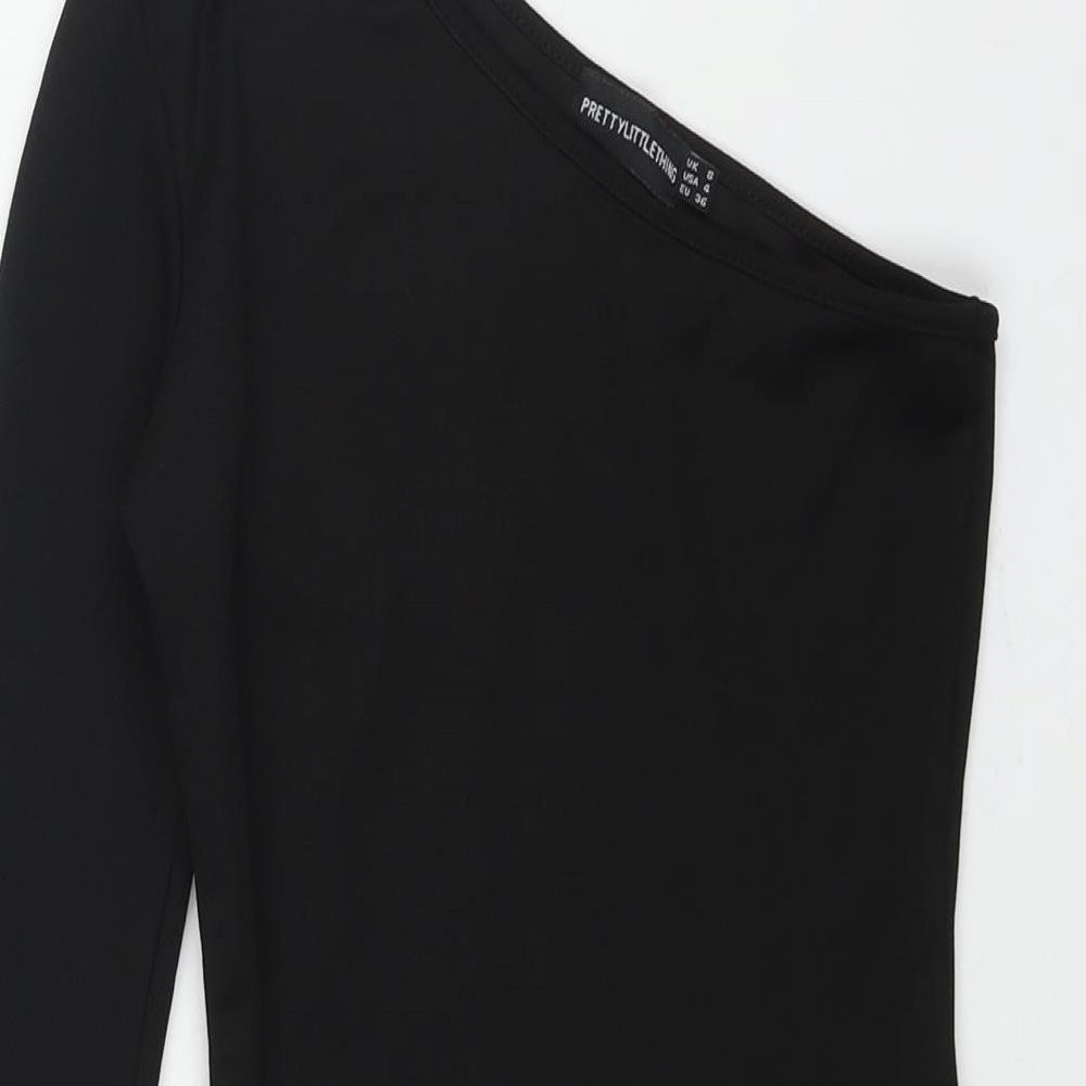 PRETTYLITTLETHING Womens Black Polyester Bodysuit One-Piece Size 8 Snap