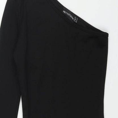 PRETTYLITTLETHING Womens Black Polyester Bodysuit One-Piece Size 8 Snap