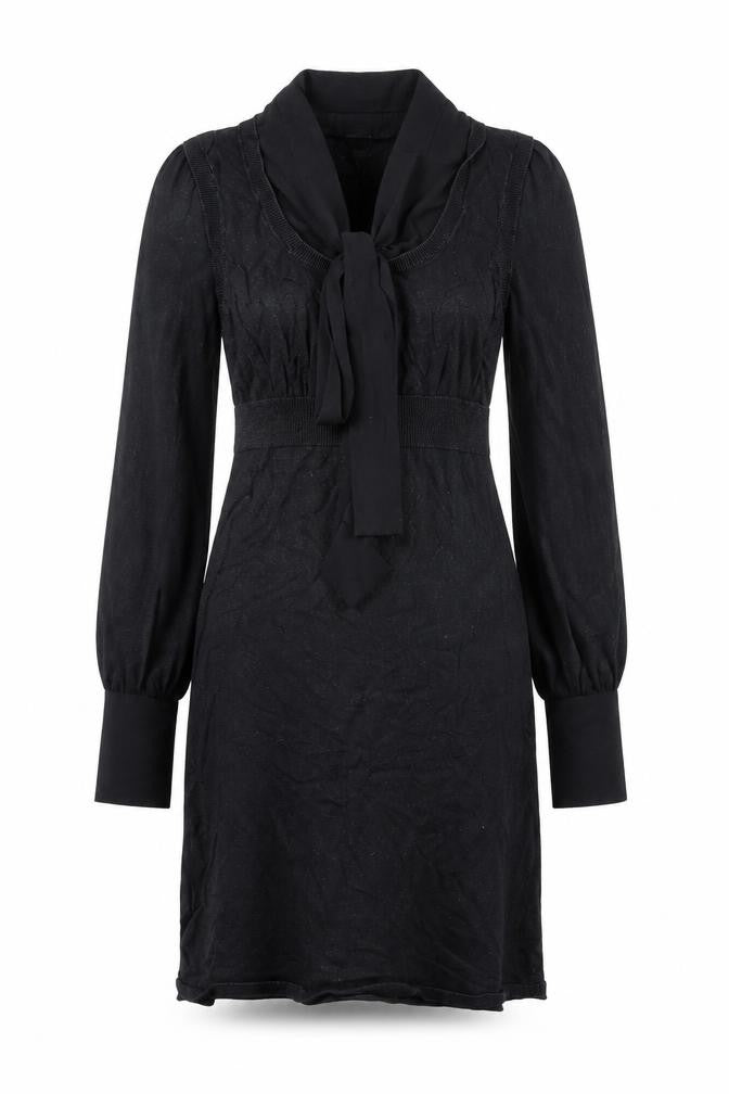 Oasis Womens Black Acrylic Jumper Dress Size 10 V-Neck Pullover - Bow Detail Semi Sheer Sleeves
