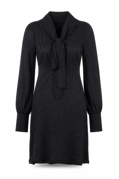 Oasis Womens Black Acrylic Jumper Dress Size 10 V-Neck Pullover - Bow Detail Semi Sheer Sleeves