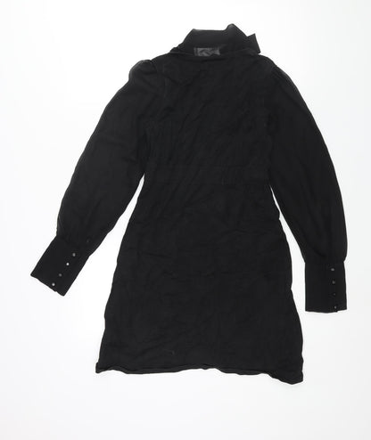 Oasis Womens Black Acrylic Jumper Dress Size 10 V-Neck Pullover - Bow Detail Semi Sheer Sleeves