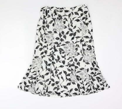 Seda Womens White Floral Cotton Trumpet Skirt Size 16 Zip