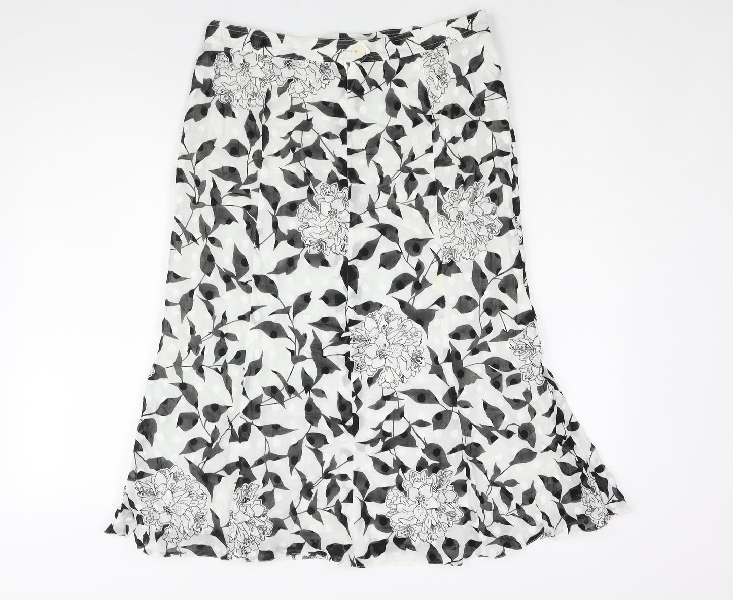 Seda Womens White Floral Cotton Trumpet Skirt Size 16 Zip