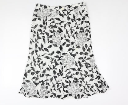 Seda Womens White Floral Cotton Trumpet Skirt Size 16 Zip