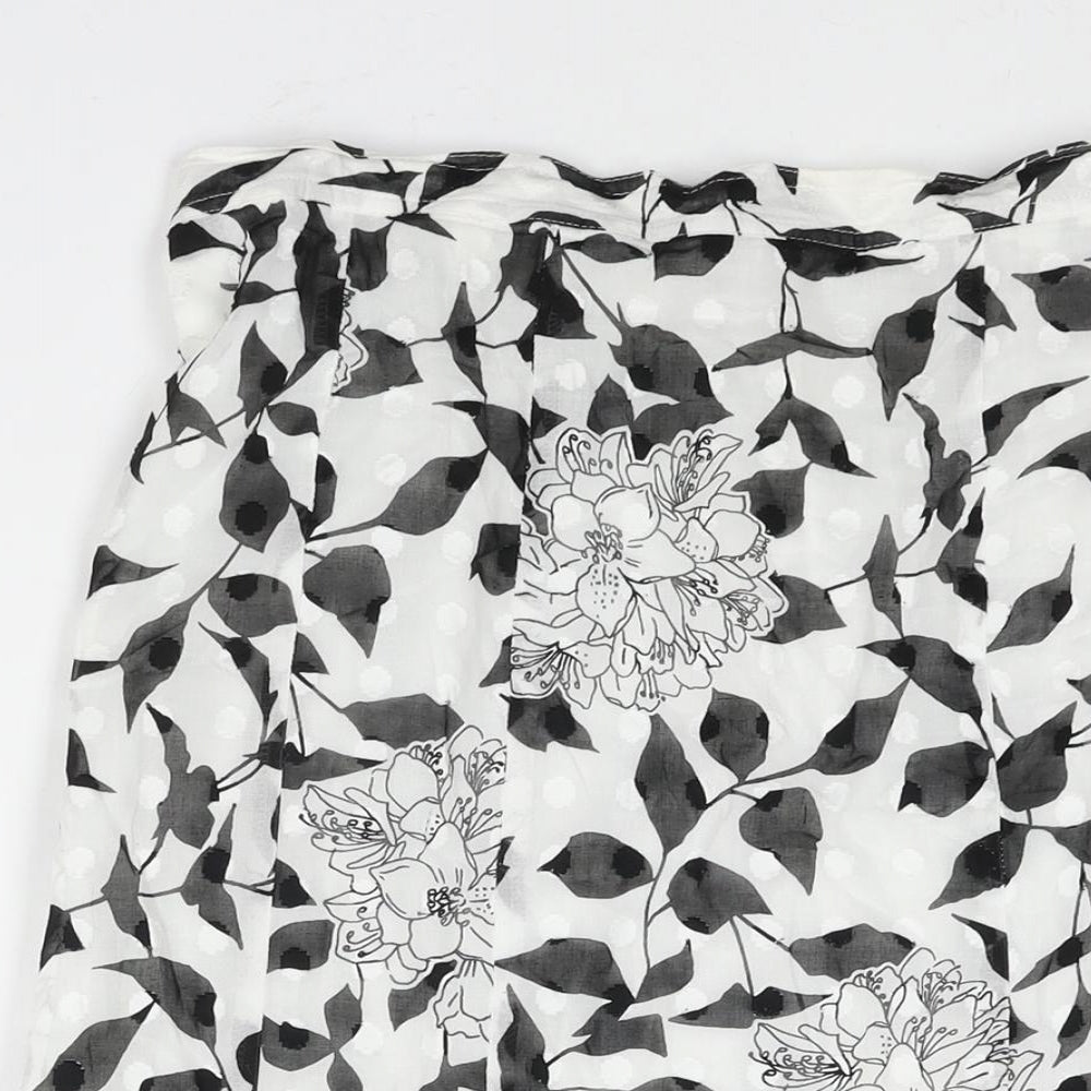Seda Womens White Floral Cotton Trumpet Skirt Size 16 Zip