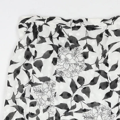 Seda Womens White Floral Cotton Trumpet Skirt Size 16 Zip