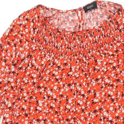 Klass Womens Red Floral Viscose A-Line Size 12 Round Neck Button - Smocked