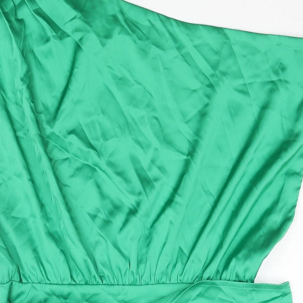 RUNWAY Womens Green Polyester Mini Size 10 One Shoulder Zip - Wrap Skirt Detail