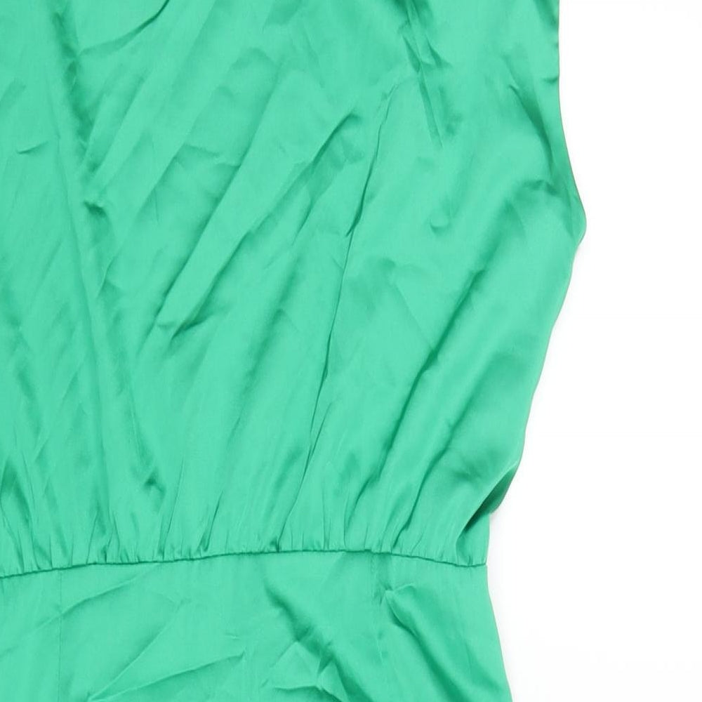 RUNWAY Womens Green Polyester Mini Size 10 One Shoulder Zip - Wrap Skirt Detail