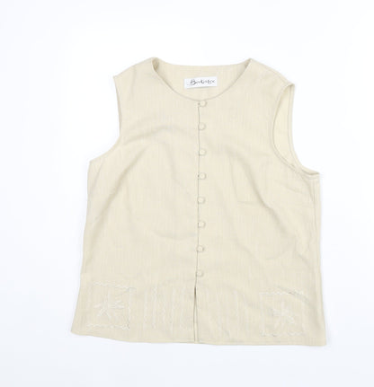 Berkertex Womens Beige Polyester Camisole Blouse Size 14 Round Neck - Embroidered Detail