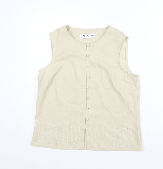 Berkertex Womens Beige Polyester Camisole Blouse Size 14 Round Neck - Embroidered Detail
