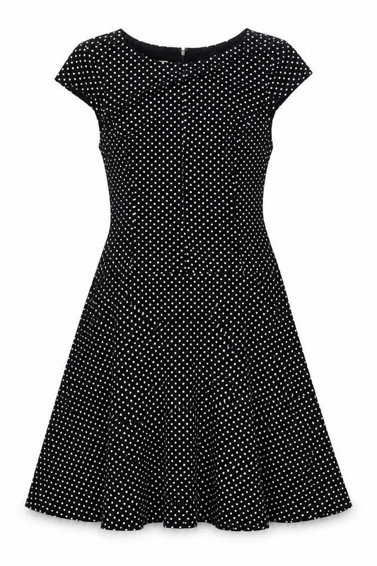 Anne Klein Womens Black Polka Dot Polyester A-Line Size 14 Boat Neck Zip