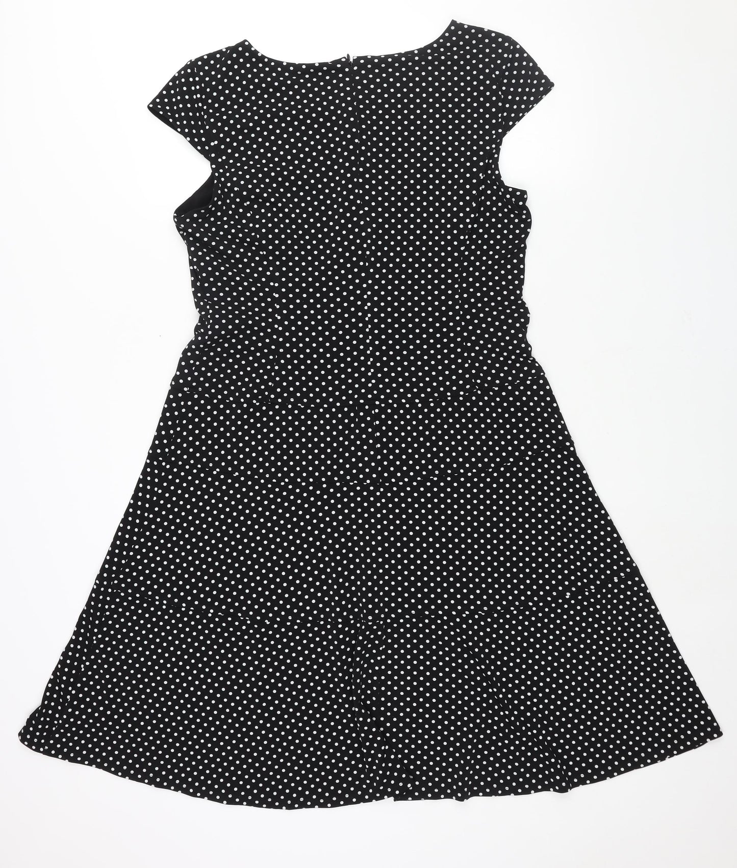 Anne Klein Womens Black Polka Dot Polyester A-Line Size 14 Boat Neck Zip