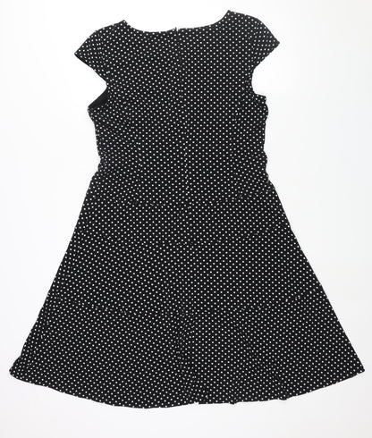 Anne Klein Womens Black Polka Dot Polyester A-Line Size 14 Boat Neck Zip