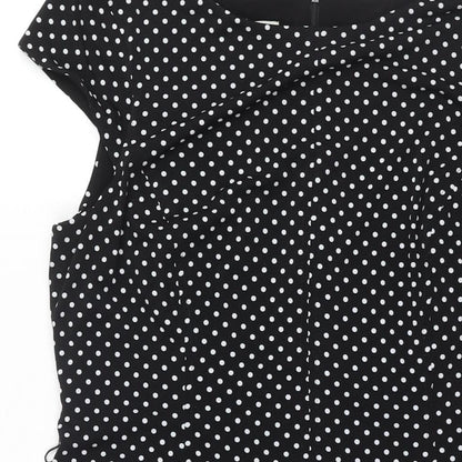 Anne Klein Womens Black Polka Dot Polyester A-Line Size 14 Boat Neck Zip