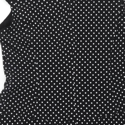 Anne Klein Womens Black Polka Dot Polyester A-Line Size 14 Boat Neck Zip
