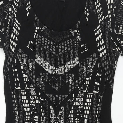 H&M Womens Black Geometric Cotton Bodycon Size M Scoop Neck Pullover