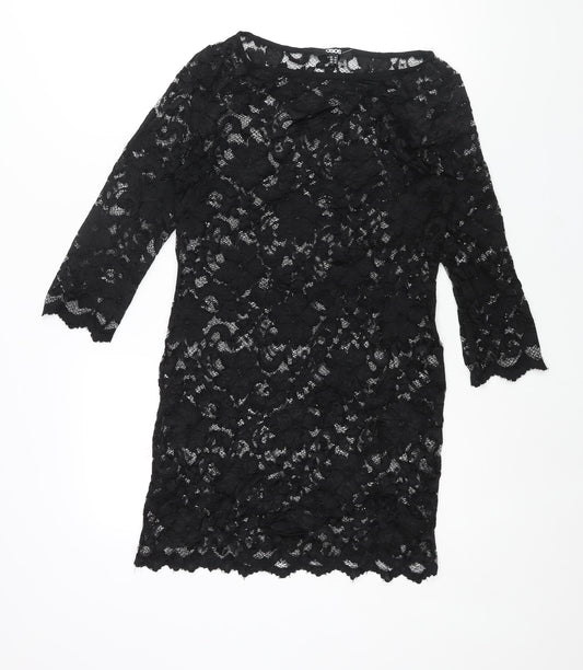 ASOS Womens Black Polyester Mini Size 14 Round Neck Pullover - Semi Sheer