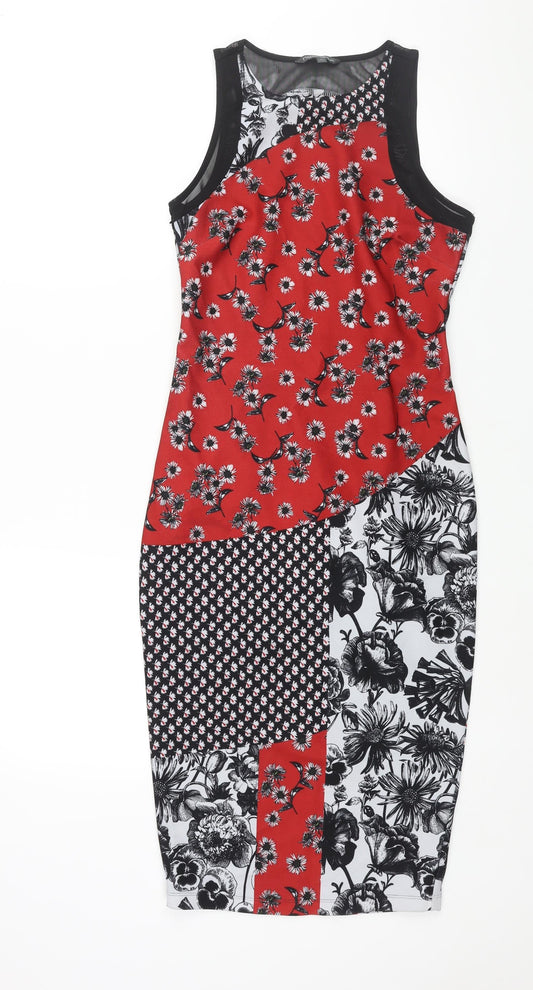 NEXT Womens Multicoloured Geometric Polyester Bodycon Size 8 Round Neck Zip