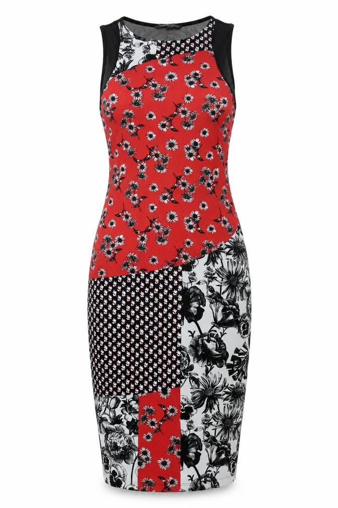 NEXT Womens Multicoloured Geometric Polyester Bodycon Size 8 Round Neck Zip