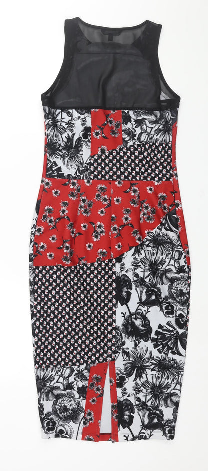 NEXT Womens Multicoloured Geometric Polyester Bodycon Size 8 Round Neck Zip