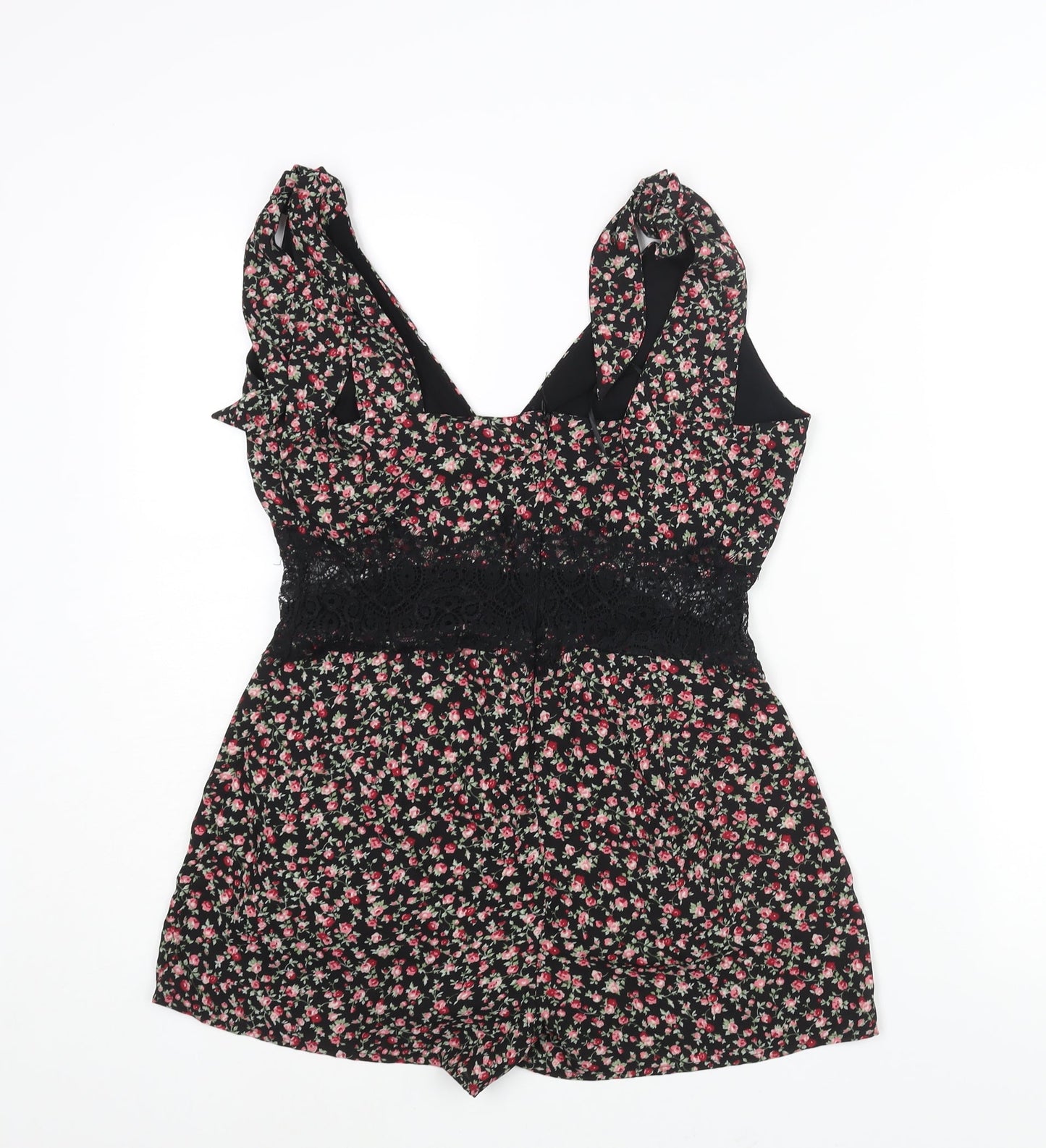 Honey Punch Womens Multicoloured Floral Polyester Playsuit One-Piece Size M Zip - Lace Detail