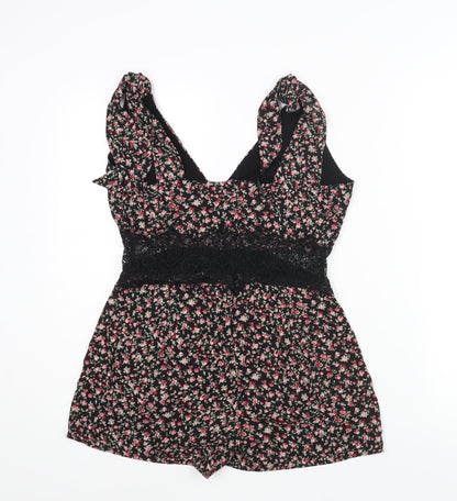 Honey Punch Womens Multicoloured Floral Polyester Playsuit One-Piece Size M Zip - Lace Detail