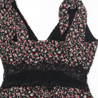 Honey Punch Womens Multicoloured Floral Polyester Playsuit One-Piece Size M Zip - Lace Detail