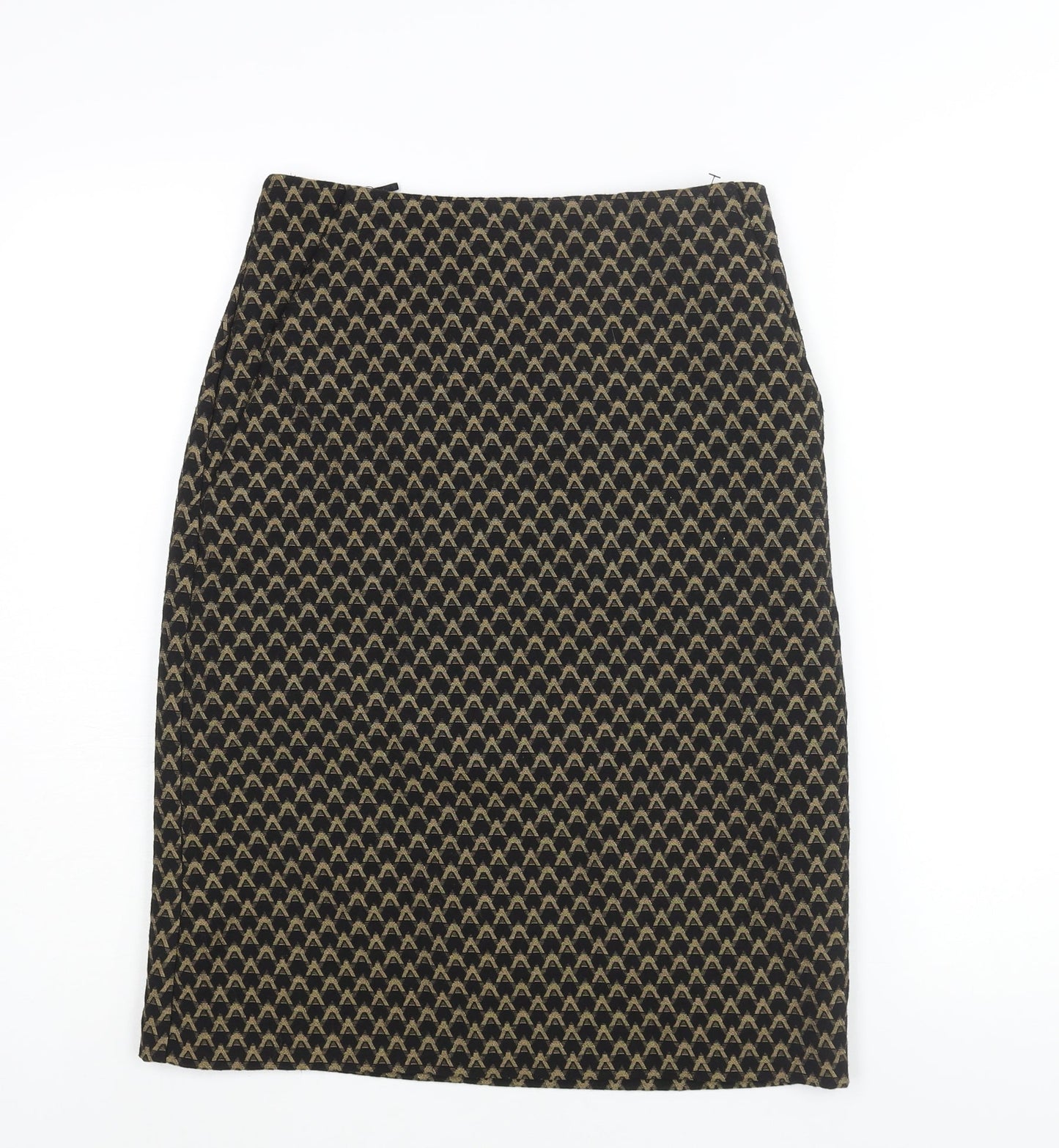 Marks and Spencer Womens Black Geometric Polyester Straight & Pencil Skirt Size 8 Zip