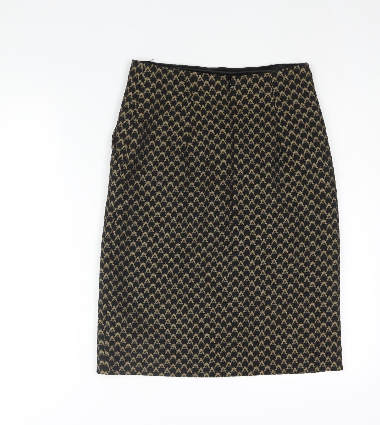Marks and Spencer Womens Black Geometric Polyester Straight & Pencil Skirt Size 8 Zip