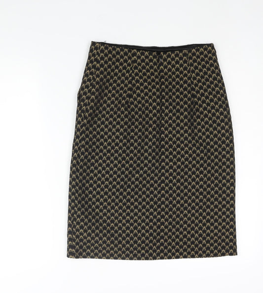 Marks and Spencer Womens Black Geometric Polyester Straight & Pencil Skirt Size 8 Zip