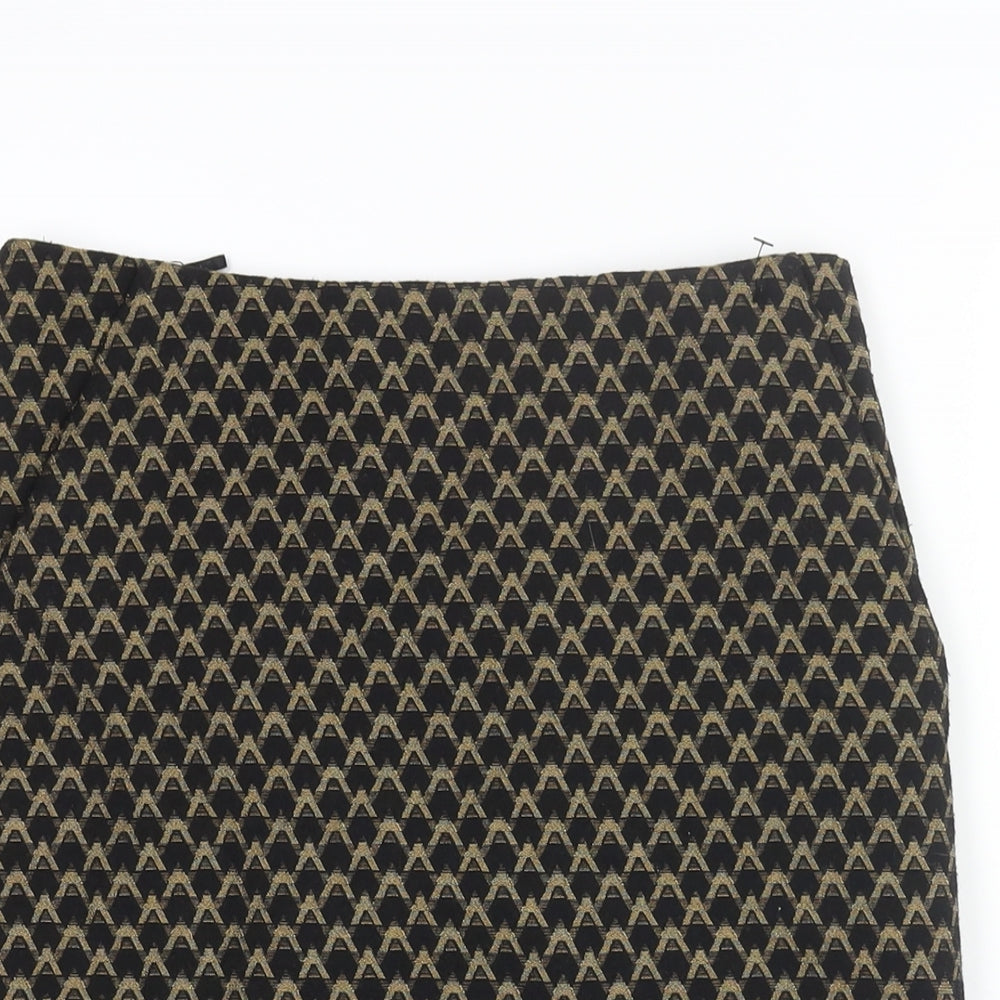 Marks and Spencer Womens Black Geometric Polyester Straight & Pencil Skirt Size 8 Zip