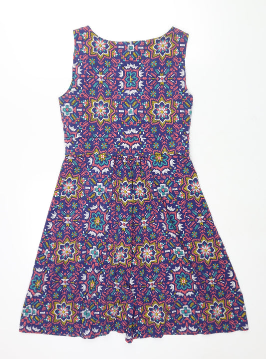 Lands' End Womens Multicoloured Geometric Cotton Fit & Flare Size M V-Neck Pullover