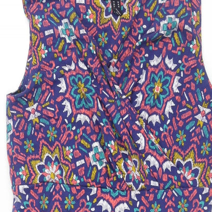 Lands' End Womens Multicoloured Geometric Cotton Fit & Flare Size M V-Neck Pullover