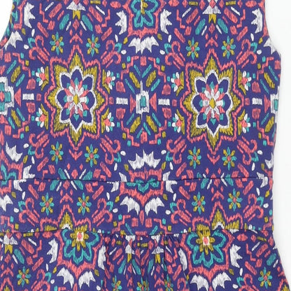 Lands' End Womens Multicoloured Geometric Cotton Fit & Flare Size M V-Neck Pullover