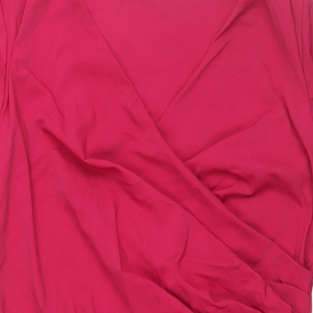 Autograph Womens Pink Polyamide Shift Size 14 V-Neck Pullover - Rouched