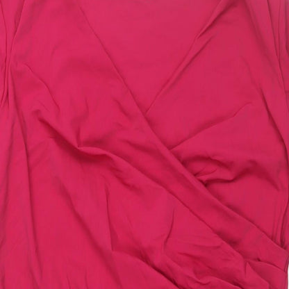 Autograph Womens Pink Polyamide Shift Size 14 V-Neck Pullover - Rouched