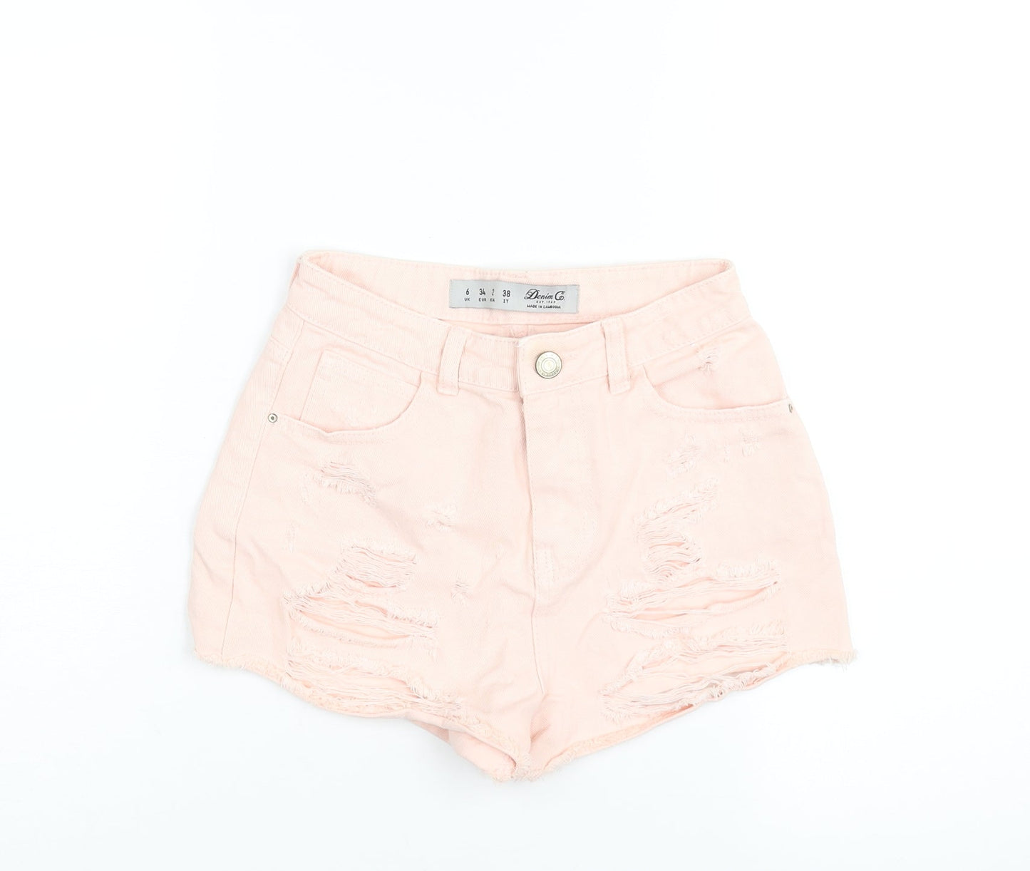 Denim & Co. Womens Pink Cotton Cut-Off Shorts Size 6 Regular Zip - Distressed Denim